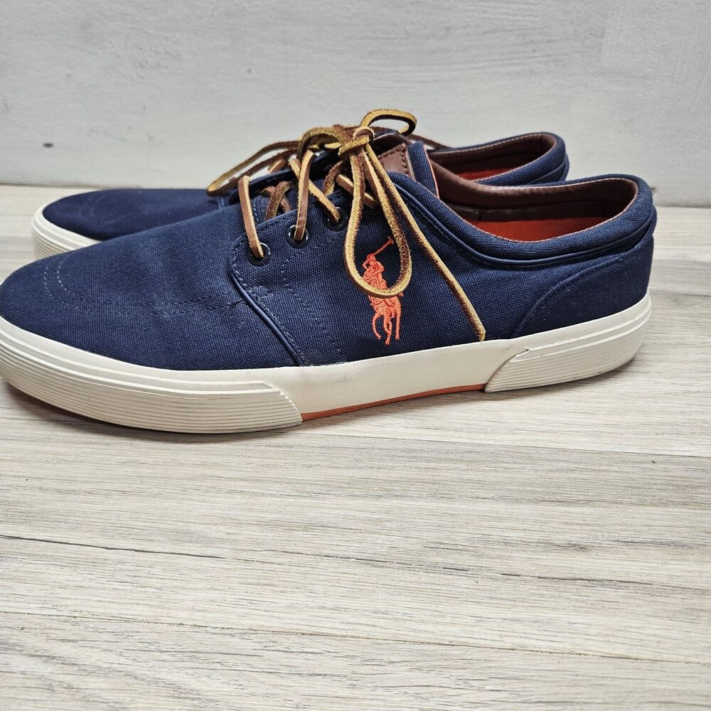 Polo Ralph Lauren Mens Navy Blue Canvas Sneakers Size 11.5 Low Top